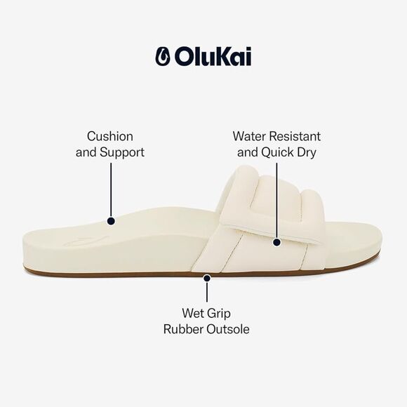 NWT- Olukai- SunbeamSlide- off-white/Cream Slide Sandals- Size 8 - Picture 1 of 9